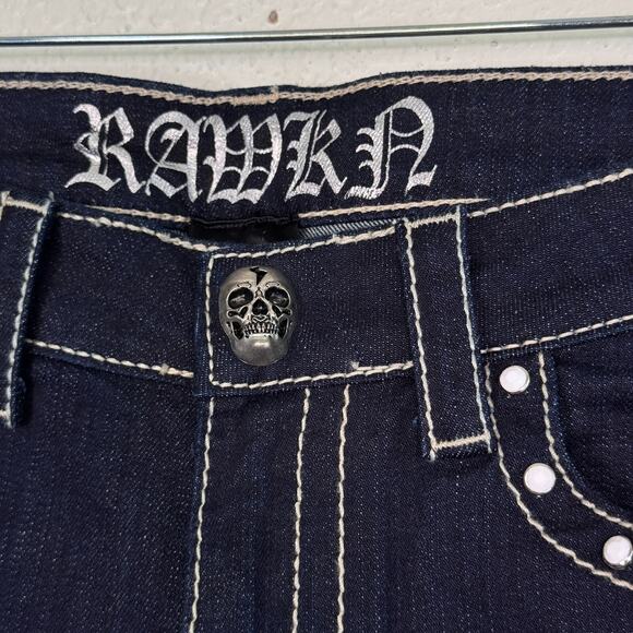 Rawkn Y2K Jeans Womens 28 Skull Studded Low Rise Denim Key Closet Skater Rocker - Picture 7 of 14